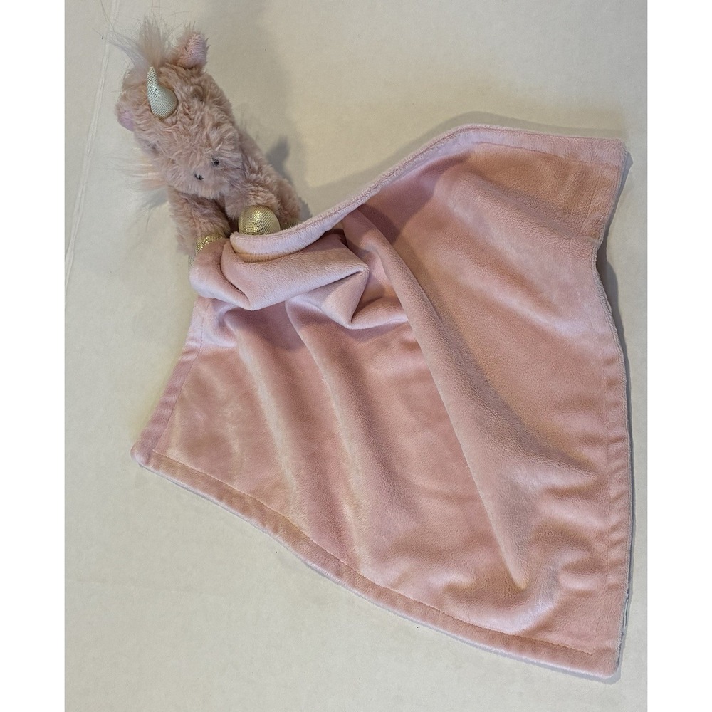 Mon Ami Pink Gold Attached Unicorn Plush Security Baby Blanket Lovey